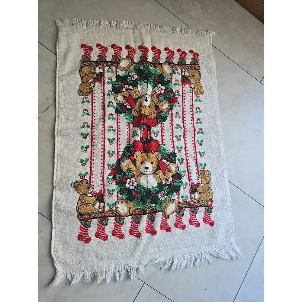 Lot of 3 VTG Cannon Holiday Christmas Absorbent Soft‎ Fringe Kitchen Hand Towels